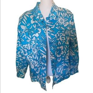 Erin London | Womens Blue Floral Tropical Hawaiian Blazer Jacket Coat Size XL